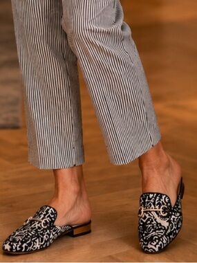 Topshop Black and White Paisley Jacquard Mule Loafers